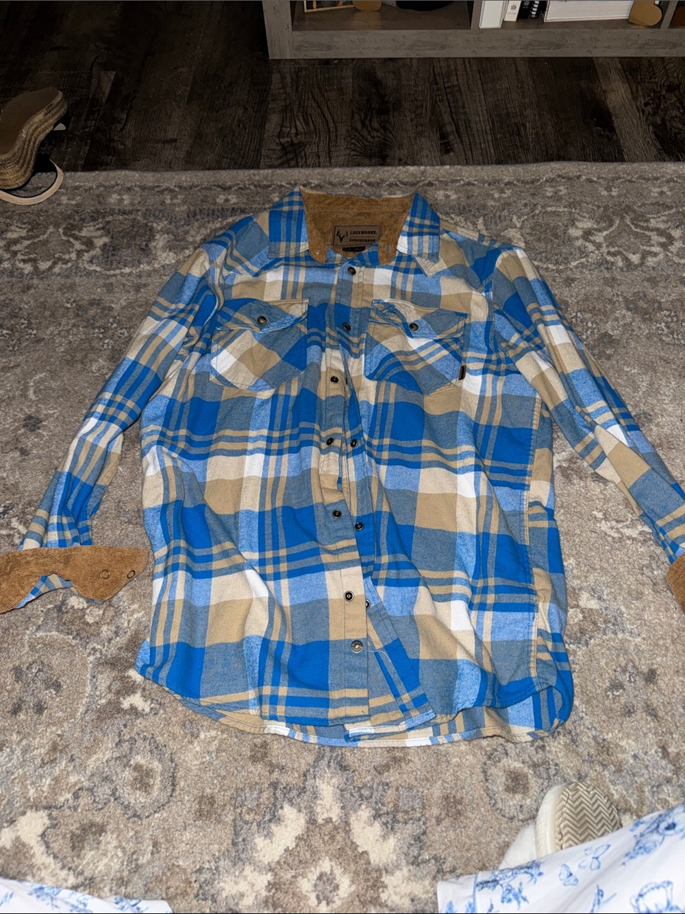 Casual Blue and Tan Plaid Button-Down Shirt